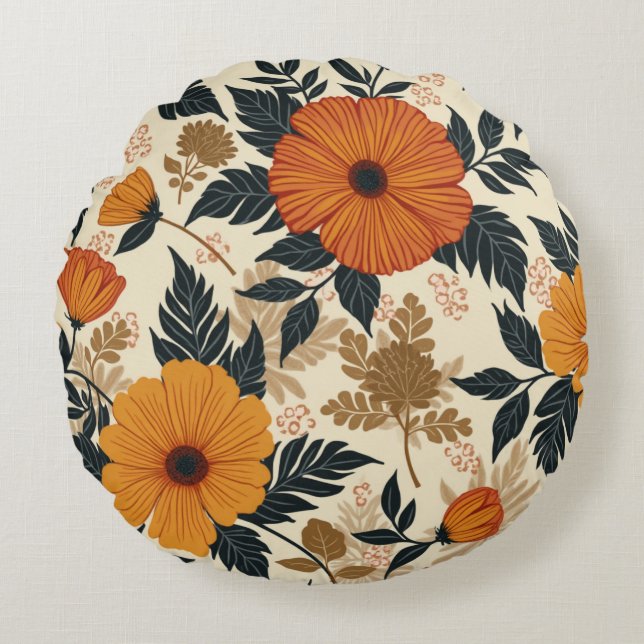 Bold Floral Geometry Round Throw Pillow (Front)