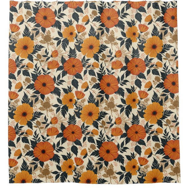 Bold Floral Geometry Shower Curtain (Front)