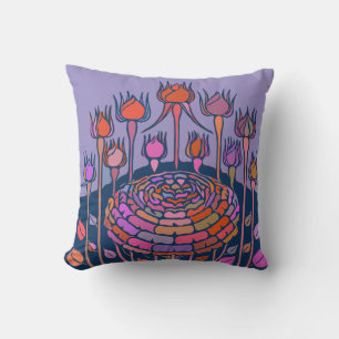 Bold Floral Illustration in Purple and Blue Cushion