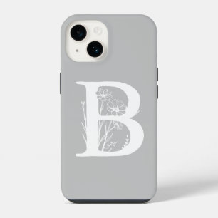 BOLD FLORAL LETTER B MONOGRAM GRAY COLOR iPhone 14 CASE