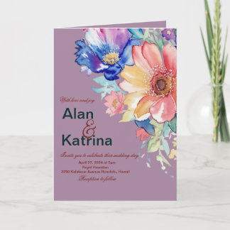 Bold Floral Magenta Wedding Folded Invitation