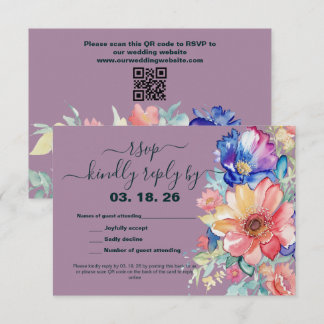 Bold Floral Magenta Wedding RSVP Card