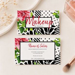 Bold Floral Makeup Artist Business Card