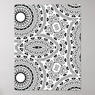 Bold Floral Mandala Pattern Colouring Page Design Poster