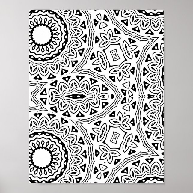 Bold Floral Mandala Pattern Colouring Page Design Poster (Front)