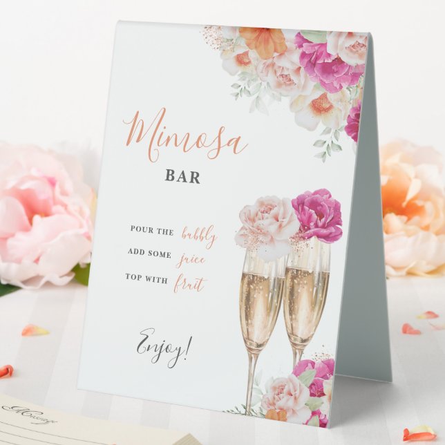 Bold Floral Mimosa Bar Bridal Shower Table Sign (In SItu (Wedding))