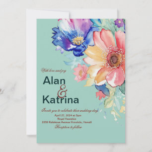 Bold Floral Mint Green Wedding Invitation