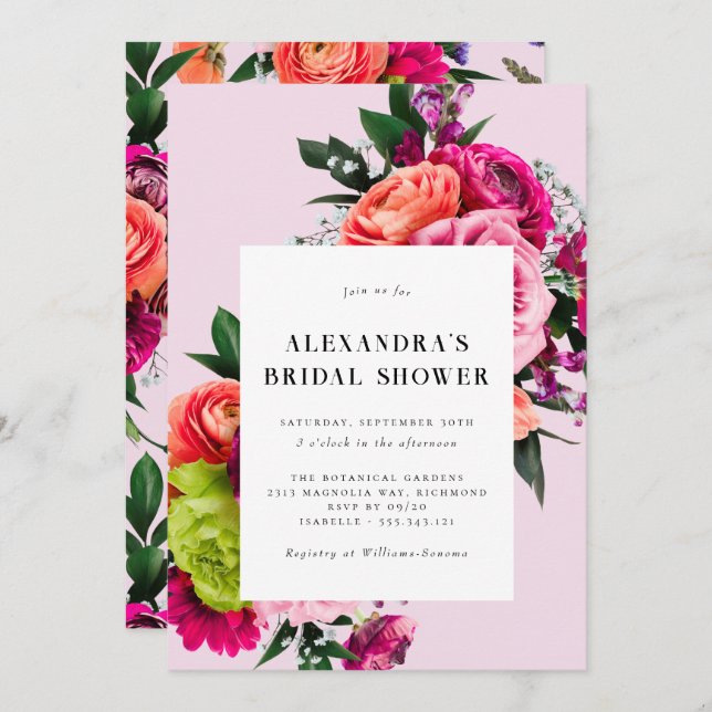 Bold Floral | Modern Colourful Bridal Shower Invitation (Front/Back)
