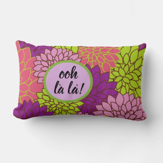 Bold Floral Ooh la la Lumbar Pillow Pink Ppl Green (Front)