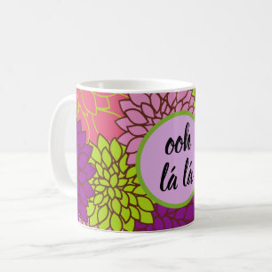 Bold Floral Ooh la la/ Monogram Pink Purple Green Coffee Mug
