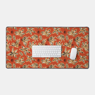 Bold floral orange aesthetic fall botanical art desk mat