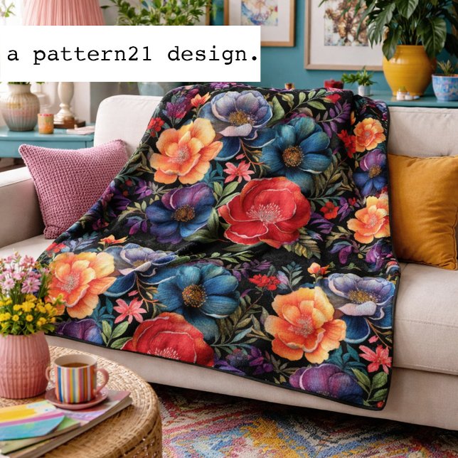 bold floral pattern fleece blanket (Bold botanical florals bring vibrant color and cozy elegance to a modern living space.)