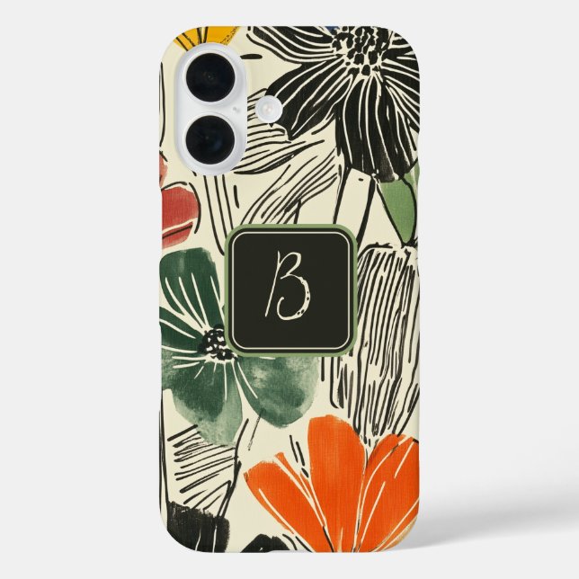 Bold Floral Pattern Monogram Case-Mate iPhone Case (Back)
