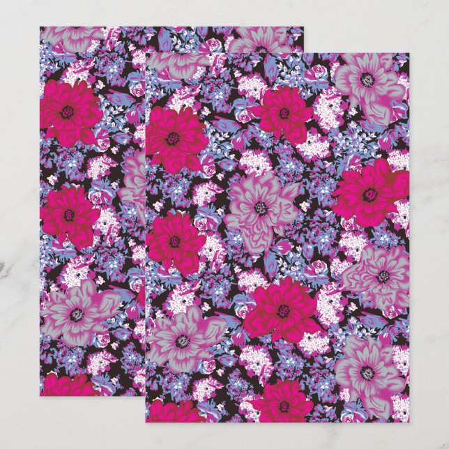 Bold Floral Pattern – Pink Purple Flower Wallpaper Save The Date (Front/Back)