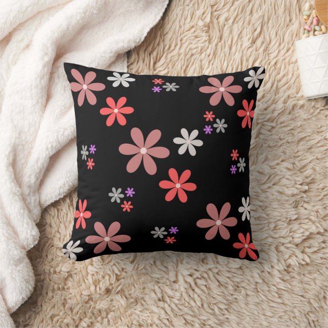Bold Floral Pattern Throw Pillow Cover – Black wit (Blanket)