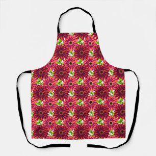Bold Floral Pattern with Butterflies   Vibrant Red Apron