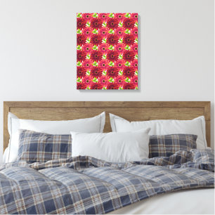 Bold Floral Pattern with Butterflies   Vibrant Red Canvas Print