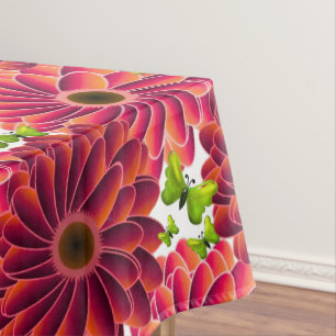 Bold Floral Pattern with Butterflies Vibrant Red Tablecloth