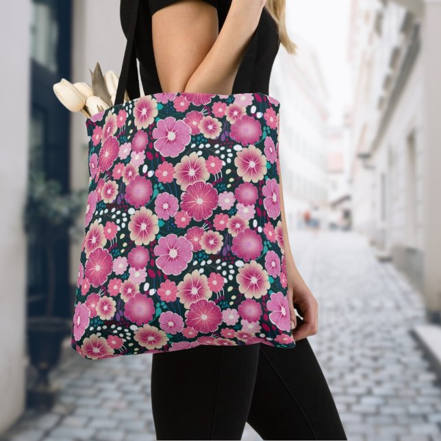 Bold floral patterns pink and burgundy girly Tote (Big bold flowers in beautiful summer colors. )