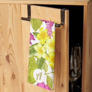 Bold Floral Print with Retro Monogram Tea Towel