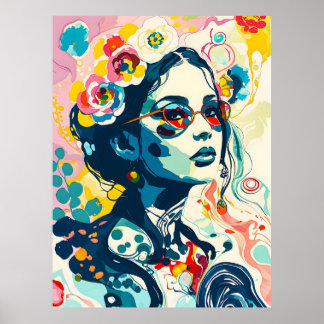 Bold Floral Queen – Vibrant Elegance Portrait Poster