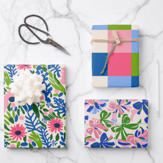 Bold Floral Square Bow Pattern Maximalist Colourfu Wrapping Paper Sheet