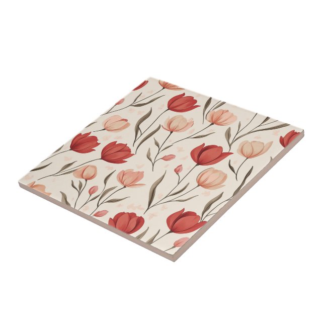 Bold Floral Tulip Ceramic Tiles  For Kitchen Floor (Side)