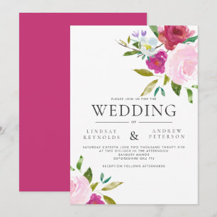 Bold Floral Watercolor Wedding Invitation
