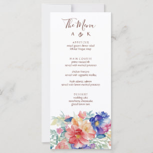 Bold Floral Watercolor Wedding Menu Card  