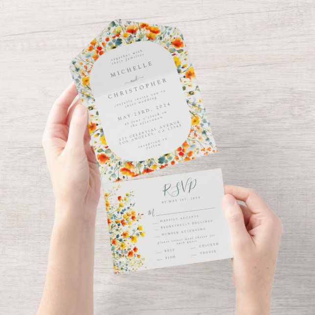 Bold Floral Wedding All In One Invitation (Tearaway)