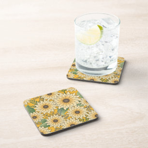 Bold Floral Yellow Sunny Sunflower Garden Coaster