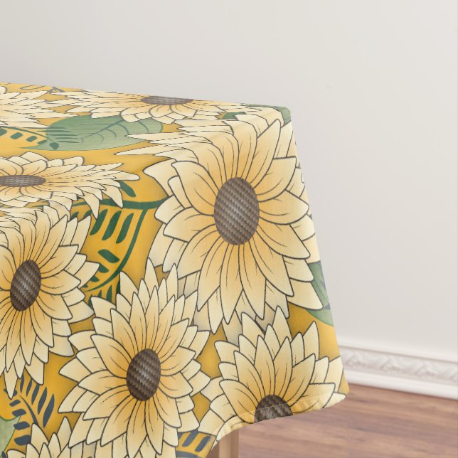 Bold Floral Yellow Sunny Sunflower Garden Tablecloth (In Situ)