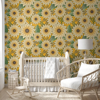 Bold Floral Yellow Sunny Sunflower Garden Wallpaper
