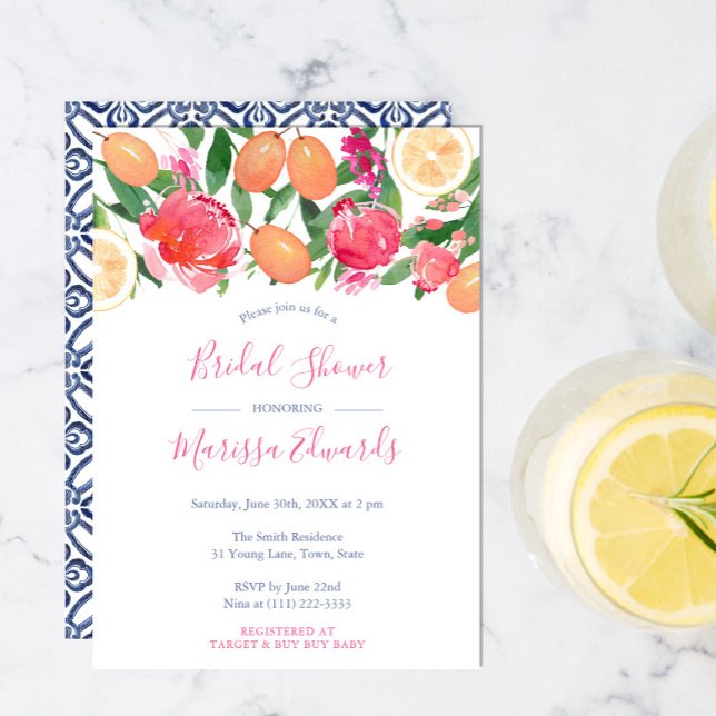 Bold Florals Citrus & Spanish Tiles Bridal Shower Invitation (Creator Uploaded)