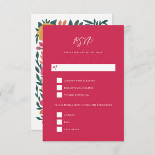 Bold Florals Magenta Orange Wedding   RSVP Card
