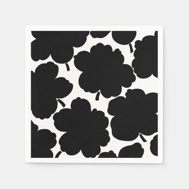 Bold Florals Monochrome Black & White Napkin (Front)