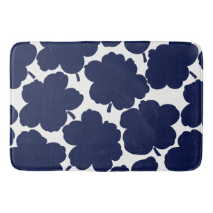 Bold Florals Monochrome Navy Bath Mat