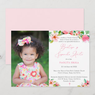 Bold Florals Spanish 2nd Birthday Baptism Party Invitation
