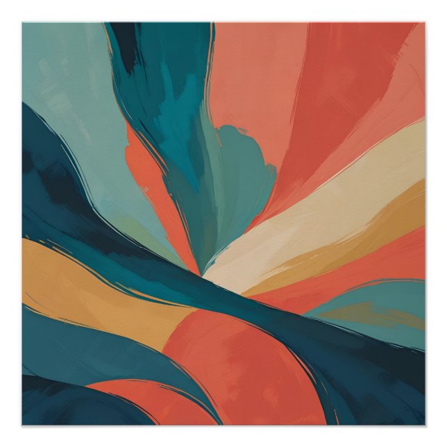 Bold Flow – Abstract Brushstroke Art in Teal, Cora Poster (Front)