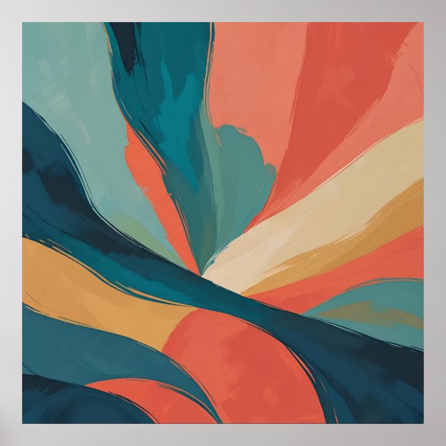 Bold Flow – Abstract Brushstroke Art in Teal, Cora Poster (Front)