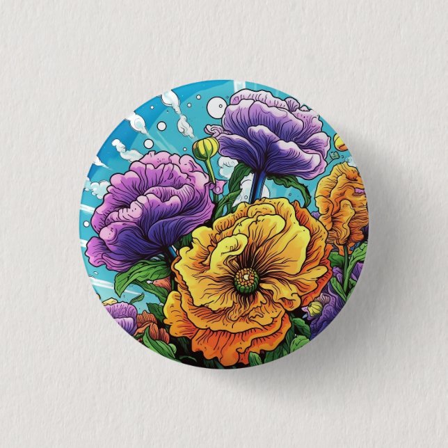 Bold flower card  3 cm round badge (Front)