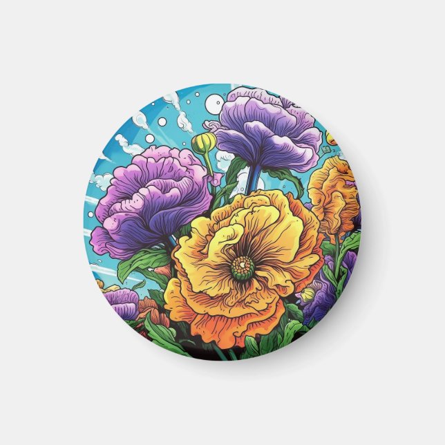 Bold flower magnet, vibrant beautiful magnet (Front)