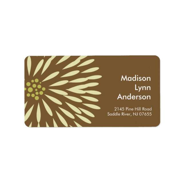Bold Flower on Brown Return Address Labels. Label (Front)