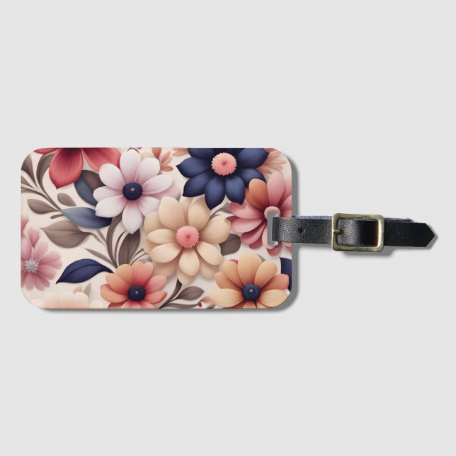 Bold flowers and leaves pattern pink luggage tag (Front Horizontal)