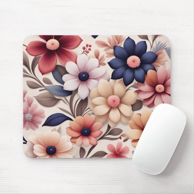 Bold flowers and leaves pattern pink mouse mat (With Mouse)