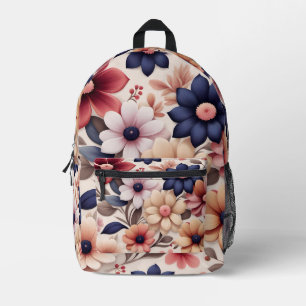 Bold flowers and leaves pattern pink printed backpack