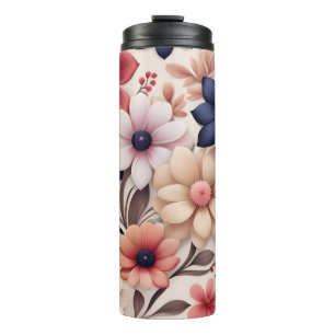 Bold flowers and leaves pattern pink thermal tumbler