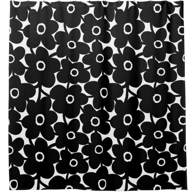 Bold Flowers - Black and White Shower Curtain (Front)