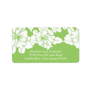Bold Flowers on Green Return Address Labels. Label