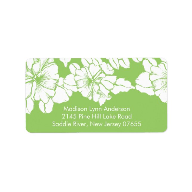 Bold Flowers on Green Return Address Labels. Label (Front)